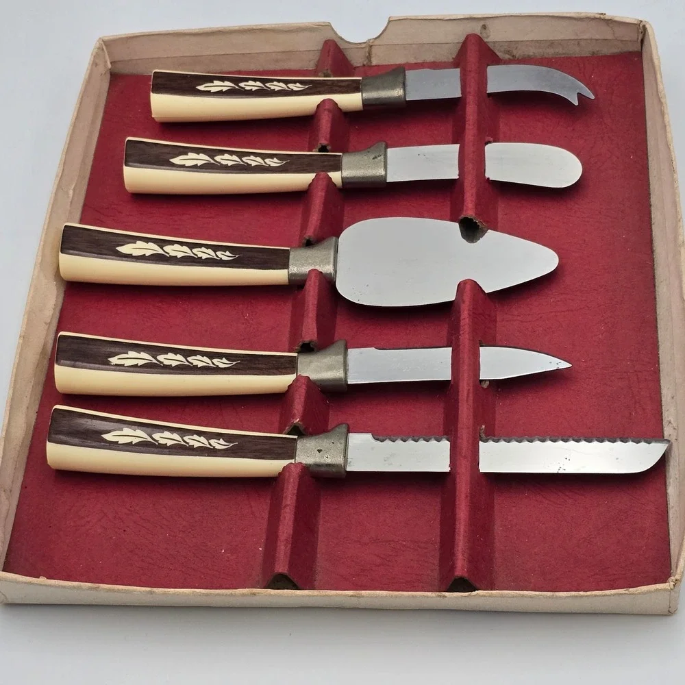 Regent Sheffield Vintage 5 Piece Cheese Knife Set Stainless Steel England MCM